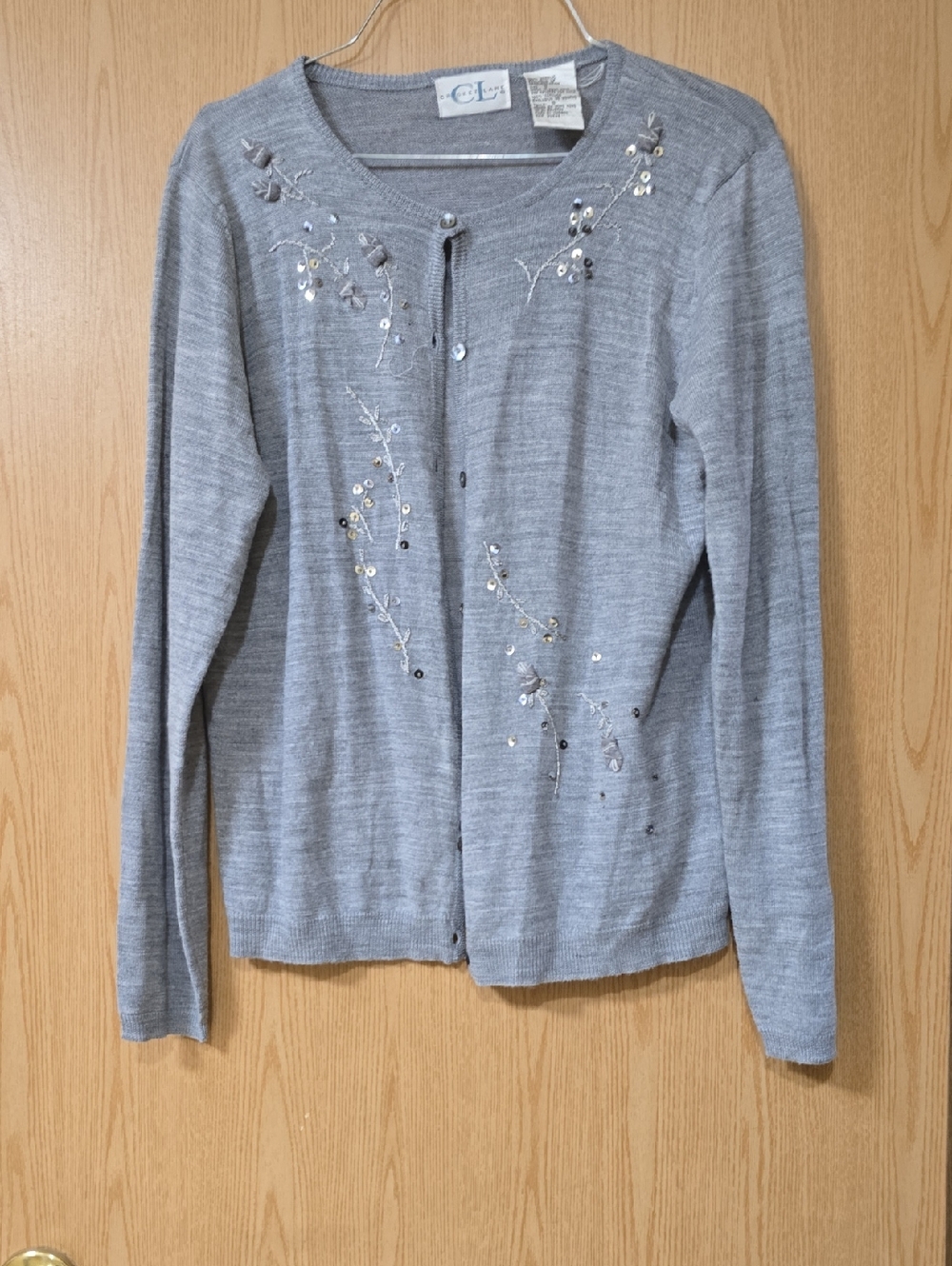 Embellished Light Gray Button Cardigan